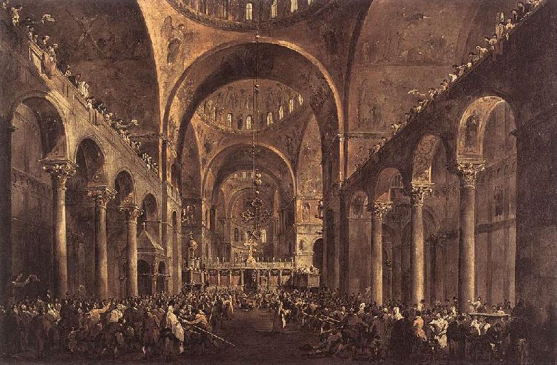 GUARDI, Francesco Doge Alvise IV Mocenigo Appears to the People in St Mark s Basilica in 1763 France oil painting art